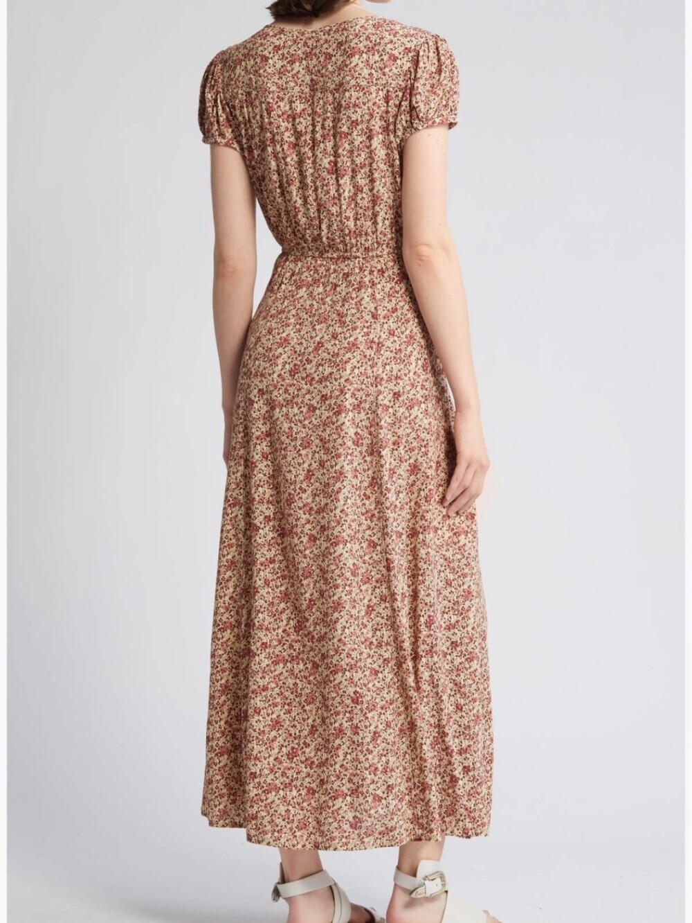 Treasure & Bond Woven Ditsy Floral Maxi Dress in Cream and Red Cottagecore - Picture 5 of 14